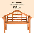 COSTWAY Folding Wooden Bench Outdoor, Crown-Like High Backrest, Patio Eucalyptus Wood Bench for Garden, Park & Porch