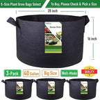 3-Pack 40 Gallon Thickened Plant Grow Bags Large (28x16 in) Heavy Duty Garden Bag Fabric Plant Pots for Potato,Tomato Planter,Herbs Veggies Planting,Flower Pots,Barrel Planter,Leaf Bag,Yard Waste Bags