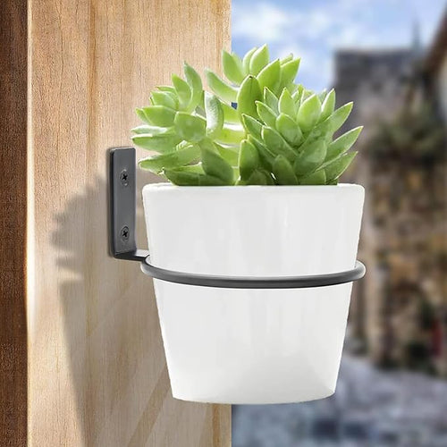 2 Pack 5 inch Flower Pot Holder Ring, Flower Pot Holder Ring Wall Mounted Set Wall Mounted Metal Planter Hanger Matte Black Hanging Plant Holder