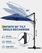 GarveeLife 10 ft Patio Umbrella Outdoor Large Cantilever Umbrella w/Base Included Market Sun Shade Windproof Offset Umbrella with 360-Degree Rotation for Garden Deck Pool Patio, Navy Blue