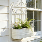 Rustic Metal Wall Planter Vintage Wall Mounted Flower Pot Distressed Wall Hanging Plant Basket Farmhouse Wall Decor for Indoor Outdoor Garden Home Yard (White)