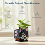 Handmade Stained Glass Black Cat Planter, Decorative Succulent Pot with Drainage, Indoor Plant Holder, Home Decor