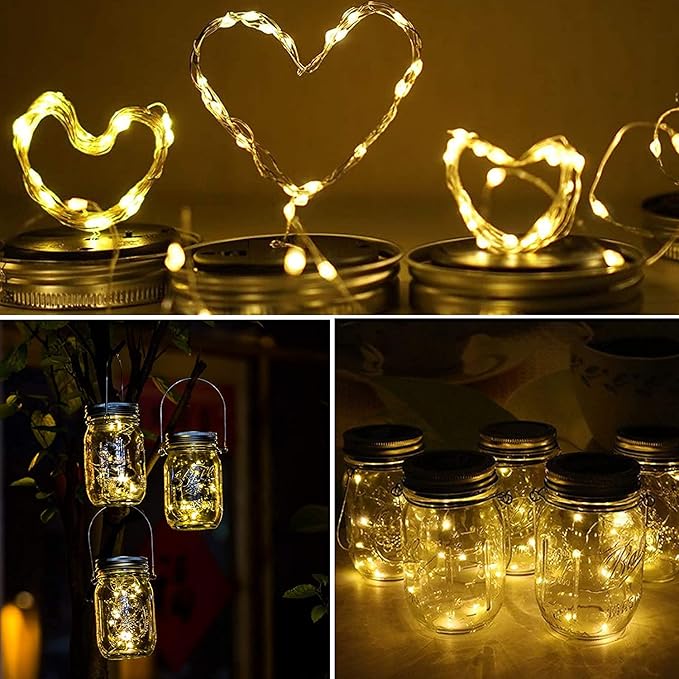 Solar String Lights, 12 Pack Mason Jar Lid Lights, 30 Warm White LEDs