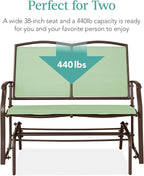 Best Choice Products 2-Person Outdoor Patio Swing Glider Steel Bench Loveseat Rocker for Deck, Porch w/Textilene Fabric, Steel Frame - Sage Green/Brown