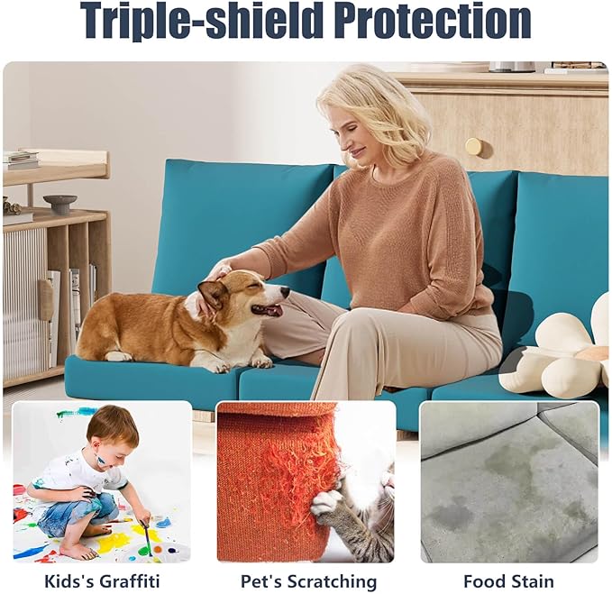 Cushion Covers 8-Pack Stretch Fit, Petrol Blue, Large and Small Sizes