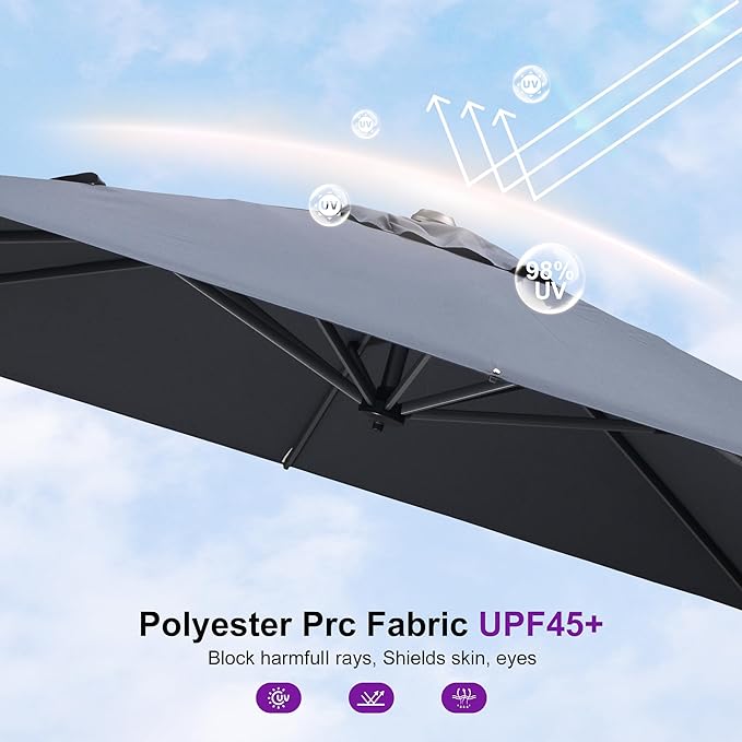 PURPLE LEAF 8' X 8' Patio Umbrella for Pool 7' High Offset Outdoor Cantilever Umbrella Swimming Pool Umbrella with 360°Rotation for Poolside Grey