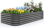 Quictent Galvanized Raised Garden Bed Kit, 8x4x1.5 ft Oval Metal Planter Box Tall for Vegetables Outdoor Backyard, Strengthened by Crossbar, Dark Gray