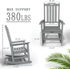 Oversized Rocking Chair Set of 4, Outdoor Rocking Chair for Adults, All Weather Resistant Porch Rocker for Lawn Garden, Grey