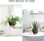 Hanging Planters for Indoor Outdoor Plants, 2 Pack Self Watering Hanging Pot with Drainage Holes & Removable Tray (Black, 10'')