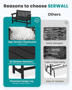 SERWALL Outdoor Bench, HDPE Outdoor Benches Weatherproof, 2-Person Garden Bench with 660 lbs Weight Capacity, Patio Benches for Outdoors, Garden, Porch, Backyard and Park, Black, 6 Pack