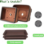 Rectangular Ceramic Planter Set of 2 with Drainage Holes, Gradient Terracotta