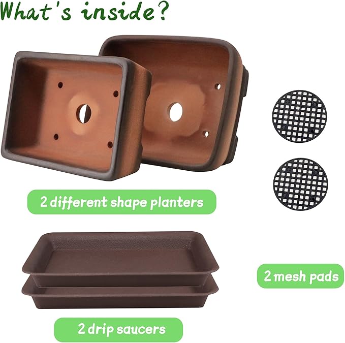 Rectangular Ceramic Planter Set of 2 with Drainage Holes, Gradient Terracotta