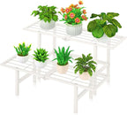 2 Tier Metal Plant Stand Outdoor Indoor, Separated Tiered Outdoor Folding Plant Shelf, Ladder Plant Stands Display Rack for Garden Window, 8.3/15.4'' Tall (White)