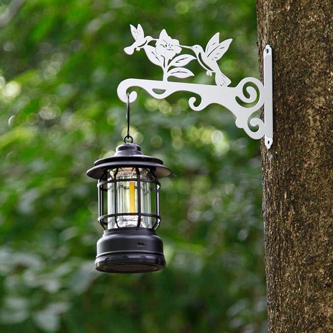 Elegant Bird Pattern Wall Hooks - 10/12/14 Inch Metal Plant Hangers for Indoor & Outdoor - Rust-Resistant Bracket for Plants, Feeders, Chimes, Lanterns (2, White, 10 inch)