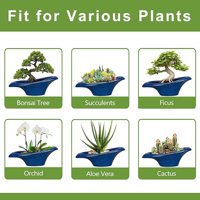 Bonsai Tree Pot 18 Inch - Ceramic Succulent Pots Large Bonsai Planter for Indoor Outdoor Plants Decorative Plant Pot with Drainage Hole Flower Pot for Home Garden Room Decor Blue