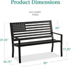 Best Choice Products Outdoor Bench 2-Person Steel Indoor/Outdoor Bench for Garden, Patio, Porch, Entryway w/American Flag, 790lb Capacity – Black