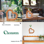 Terrarium Wall Planter with Glass Test Tube, Heart Shaped Pine Wood Stand