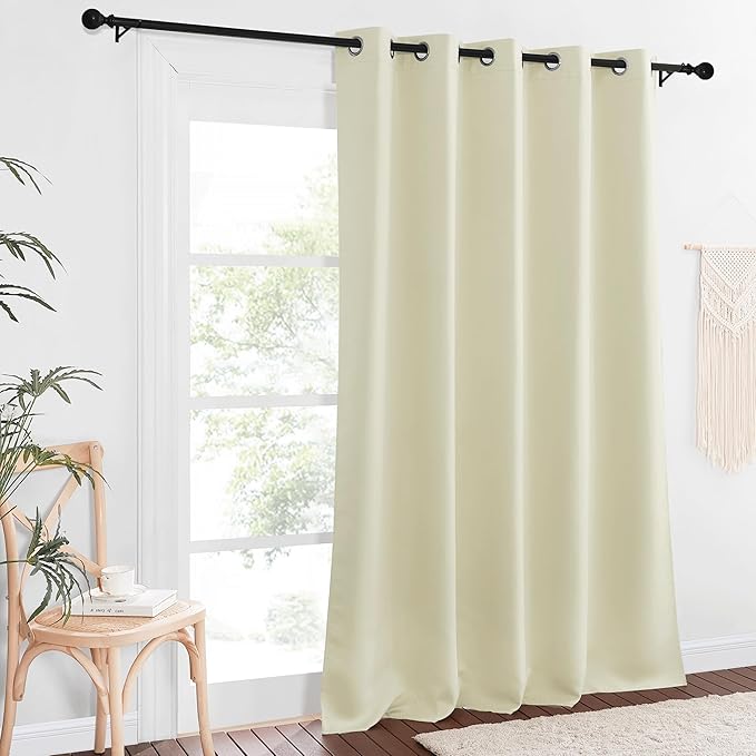 NICETOWN Patio Blackout Curtain Panels - Extra Wide Sliding Door Thermal Insulated Drape, Privacy Room Divider Curtain for Bedroom Office (Beige, 66 x 118 Inch Long)