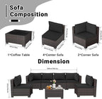 LEVELEVE 7 Pieces Outdoor Patio Furniture Sets,Rattan Conversation Sectional Set,Manual Weaving Wicker Patio Sofa with Tea Table(Black 7pcs)