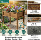 YITAHOME Elevated Garden Bed HDPE Raised Garden Bed with Legs & Drainage Hole Poly-Wood Weatherproof Elevated Planter Box Patio Planters for Vegetables Flowers Plant Bed for Garden, Teak