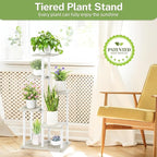iDavosic.ly 6 Tier Plant Stand Indoor, Tiered Corner Plant Shelf for Multiple Plants, Metal Wood Tall Plant Display Rack Flower Holder for Patio Porch Garden Balcony Bedroom, White