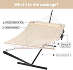 SUNCREAT Two Person Hammock with 12ft Stand Included, Max 475lbs Capacity, Heavy Duty Free Standing Hammock, Beige