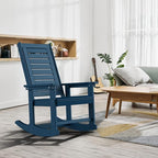 GREENVINES Outdoor Rocking Chairs | Set of 4 | Porch Rocker | HDPE Plastic | Blue | Oversized Rockers | High Back | Big & Tall | Ladder Back | for Patio Outside Backyard Balcony Garden