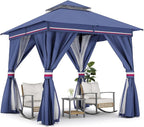 LAUSAINT HOME Semi-Permanent Outdoor Patio Gazebo 8'x8', Heavy Duty Party Tent Shelter with Double Roofs, Mosquito Nettings and Privacy Screens for Backyard, Garden, Lawn, Classic Blue