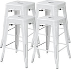Yaheetech 24 Inch Metal Barstools Set of 4, Counter Height Backless Stools, Industrial Stackable Bar Chairs with Footrest for Kitchen/Dining Room/Bistro/Patio, White