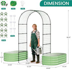 DoCred 3 in 1 Raised Garden Bed with 87in Tall Arch Trellis for Climbing Plants, Galvanized Planter Garden Box Outdoor for Gardening, Climbing Vegetables, Flower, Green