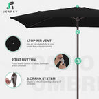 JEAREY 6.5x10 ft Rectangular Patio Umbrellas Rectangle Outdoor Umbrella with Push Button Tilt and Crank, Market Table Umbrella 6 Sturdy Ribs UV Protection for Poolside Garden Backyard Deck, Black