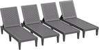 Greesum Outdoor Chaise Lounge Chairs Set of 4 with 5-Position Adjustable Backrest, Waterproof PP Sun Loungers for Garden Pool Beach Patio Deck Sunbathing, Grey