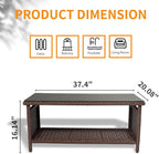 VINGLI Outdoor Wicker CoffeeTable Patio Coffee Tables for Outside, Tempered Glass Top Wicker Table with Storage Coffee Table for Patio Balcony Porch Deck (Brown)