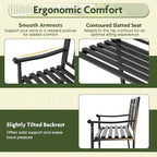 Giantex Metal Outdoor Bench with Backrest, Curved Armrests, Non-Slip Foot Pads, Slatted Seat for 2-3 Persons, Load 660lbs, Loveseat, Patio Bench for Garden, Yard, Poolside, Lawn, Porch, Park, Black