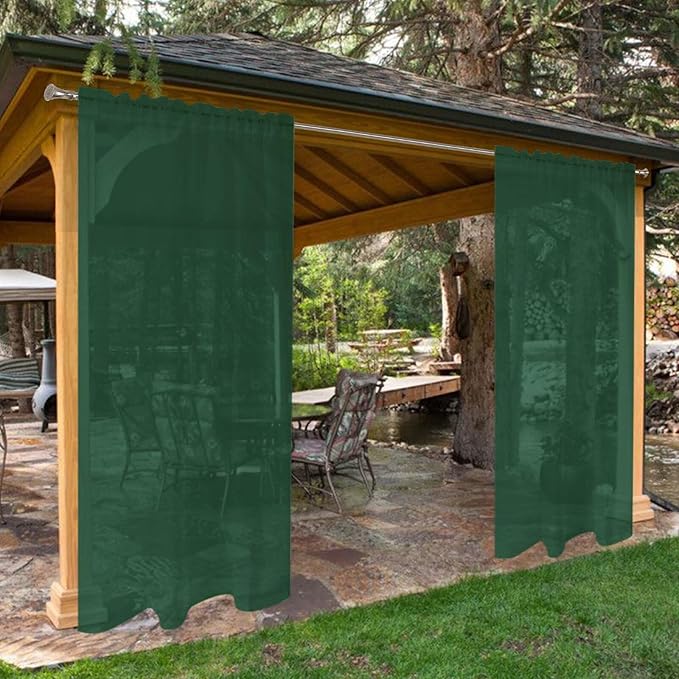 SpaceDresser Waterproof Outdoor Sheer Curtains for Patio - 2 Panels Rod Pocket Indoor Voile Sheer Curtain for Living Room,52W x 120L inch,Foliage Green