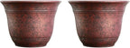 The HC Companies Sierra Round Self-Watering Pot - Lightweight Plastic Planter for Herbs & More - Durable Plant Pots for Indoor Plants & Outdoor Plants (16” Rustic Redstone, Pack of 2)