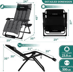 UDPATIO Oversized Zero Gravity Chair 33In XXL Patio Reclining Chair with Cushion, Outdoor Folding Recliner with Pillows, Cup Holder, Foot Rest & Padded Headrest, Support 500LB (2, Dark Grey-XL)