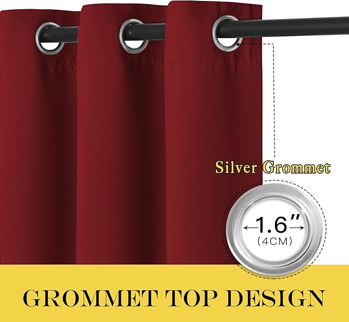 NICETOWN Burgundy Red Blackout Curtains 84 inch Length, Grommet Top Room Darkening Drapes for Bedroom Living Room, Light Blocking Window Covering for Privacy (W66 x L84 Inch, 1 Panel)