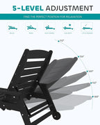 SERWALL Patio Chaise Lounge Chair Set of 6, 5 Positions Adjustable Poly Outdoor Lounger for Pool, HDPE Lounge Chair with Rolling Wheels & Cup Holder for Poolside, Deck, Obsidian Black