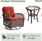 Aoxun 3 Pieces Patio Furniture Set, Patio Swivel Rocker Chairs Set of 2, Wicker Outdoor Bistro Set with Rocking Chair, Thickened Cushions and Table for Porch (Red)