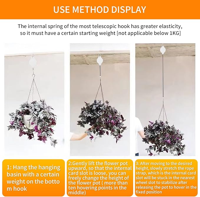 5PCS Plant Pulley System - Retractable & Adjustable Hanger for Indoor/Outdoor Use， Heavy Duty Pulley Hook for Hanging Baskets, Flower Pots, Plants, and Bird Feeders(5Pcs-White)