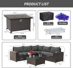Kullavik 7 Pieces Outdoor Patio Furniture Set with 43" 55000BTU Gas Propane Fire Pit Table PE Wicker Rattan Sectional Sofa Patio Conversation Sets,Grey