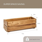 Wooden Planter Box, Storage Box 17”L x6”W x5.5”H with Crate Style, Acacia Wood Flower Container, Rustic Rectangle Planter for Planting, Decor and Storage - 3 Colors (Golden Teak)