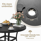MELLCOM 42'' Round Outdoor Dining Table for 4, Metal Patio Dining Table with Umbrella Hole, All-Weather Black Table for Porch, Garden, Backyard, Poolside, Lawn