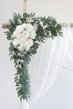 Artificial Flowers Wedding Arch Kit, White and Ivory, 26 Ft Drape