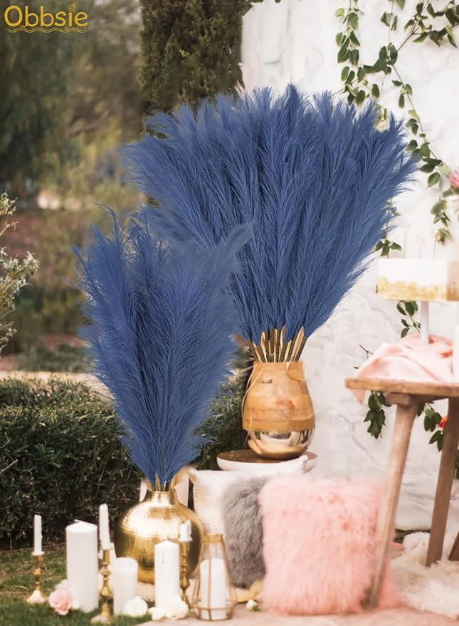 Artificial Pampas Grass Stems, 8 Pack 35-Inch Fluffy Silk Plumes in Blue