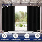 PureFit Outdoor Curtains for Patio Waterproof Weatherproof, UV Resistant Outside Curtains for Gazebo, Front Porch, Pergola, Sun Blocking Privacy Curtain, 52W x 108L inch, 1 Panel, Black