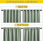 NICETOWN 2 Panels Sage Green Blackout Outdoor Curtains Patio Waterproof, Thermal Insulated Top & Bottom Pocket & Back Tab Windproof Drapes Privacy Soundproof for Pergola with Rope, W52 x L95