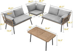 DWVO 4-Piece Outdoor Sectional Sofa Set, All-Weather Wicker L-Shaped 5-Seater Patio Furniture with Removable Cushions & Side Table, Boho Conversation Set for Backyard, Porch, Deck (Grey)