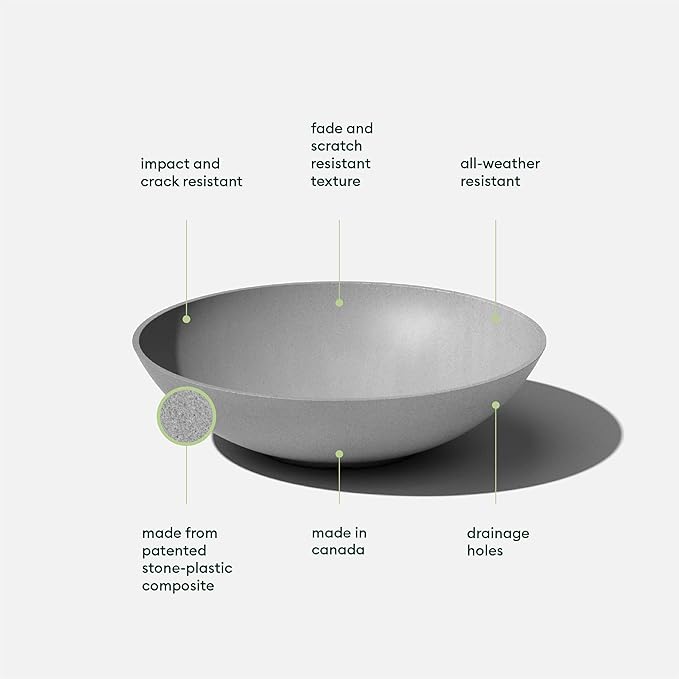 Veradek Mason Series Lane Bowl Planter-Large Round Planter for Indoor or Outdoor Tabletops/Gardens |Made from Plastic & Concrete with Drainage Holes|Modern Décor for Flowers, Succulents, Small Plants